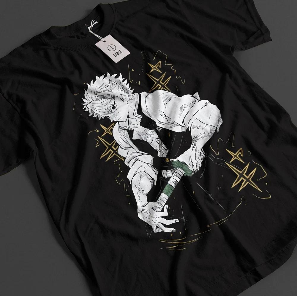 Anime Demon Slayer Sanemi Shinazugawa Wind Graphic Black Tshirt Size S4XL