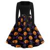 Women's Square Neck Retro Dress with Halloween Print for Casual Parties and Festive Occasions