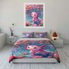 3Pcs Cute Axolotl Bedding Set, Pink Axolotl with Crystal and Water Lilies Print Duvet Cover + 2 Pillowcases,Room Kawaii Decor