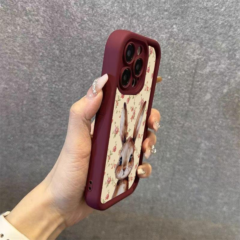 Винтажный милый чехол для телефона с цветочным кроликом для IPhone 17 Air 16 Pro Max 15 14 Plus 13 12 11 Прочный гибкий продвинутый мягкий защитный чехол