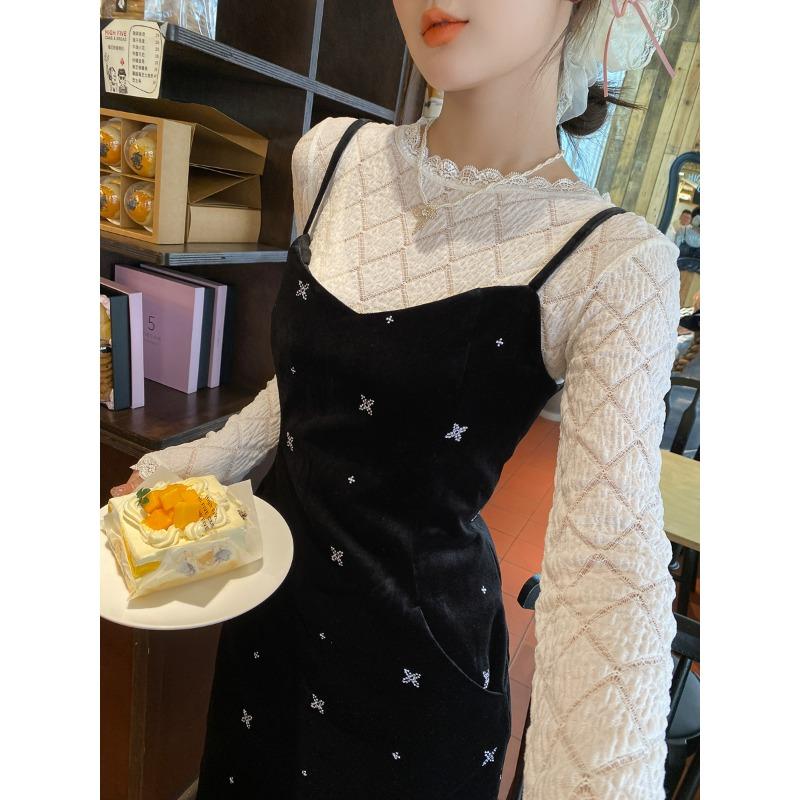 Early Autumn White Small Fragrance Top Women's Inner Wear Spring and Autumn New Sweater Lace Edge Long-sleeved Knitted Bottoming Shirt