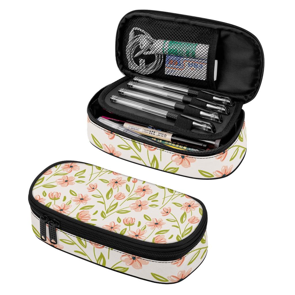 Pen Case Large Capacity Strong Polyester Fabric Zipper Closure with Mesh Pocket Removable Divider and Pen Slots for Classroom Use
