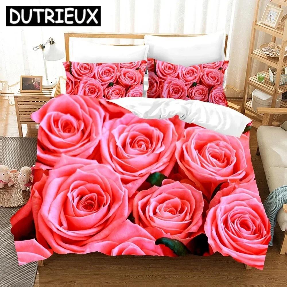 Flower Red Rose Romantic Gift Comfortable Duvet Comfortable Quilt Cover Pilowcase Beding Set Children Bedrom Decoration Home Textile