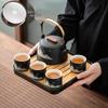 Zen Black Pottery Tea Set - Coarse Pottery Teapot and Teacups with Tray, Perfect for Home and Office