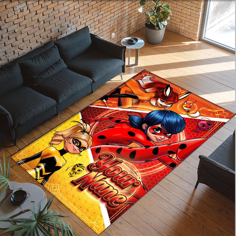 Personalized Crystal Velvet Carpet Custom Name Text,Miraculous Ladybug Anti Slip Area Rug For Home Decoration