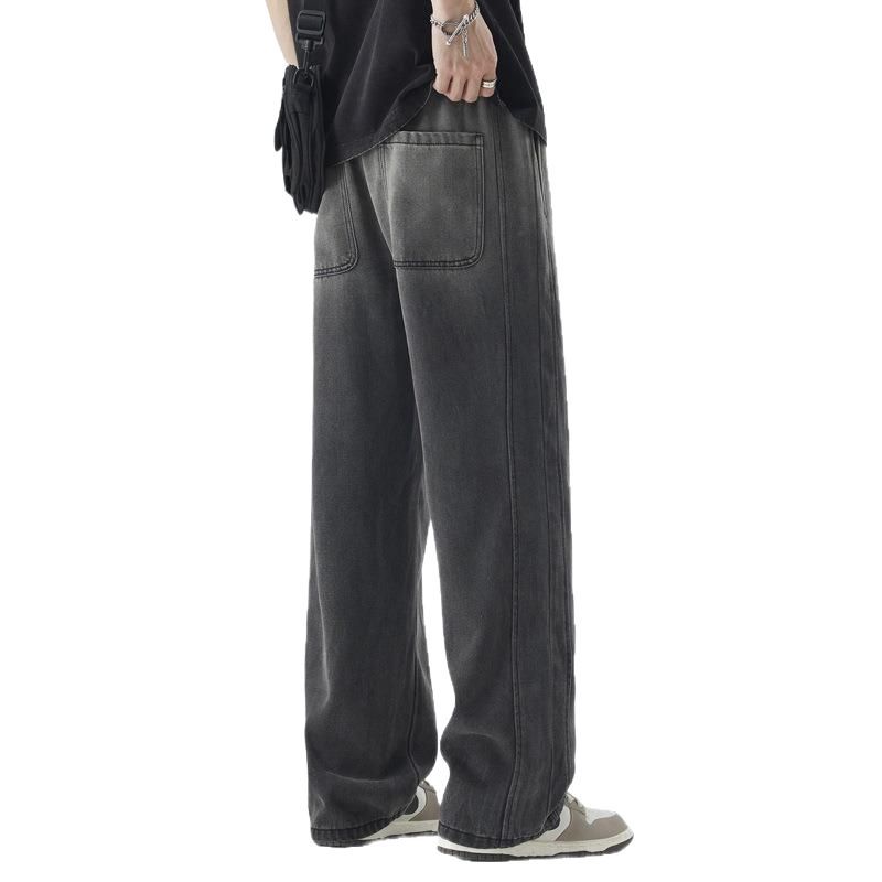 Tennis Jeans Spring Loose Straight Elastic Regular Rubber Waist Jeans