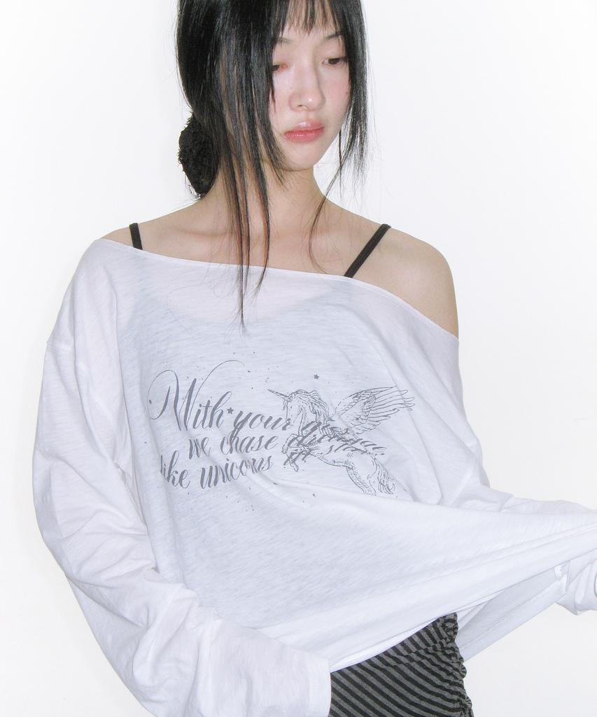 AMES-WORLDWIDE Unicorn Sheer Ls Tee Ivory