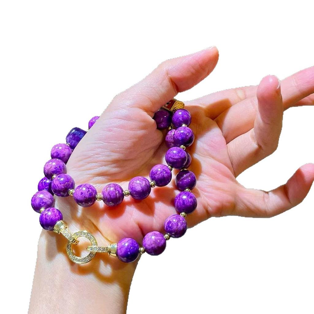 10mm South African purple quartz necklace, vintage royal purple simulated shukule necklace, clavicle chain