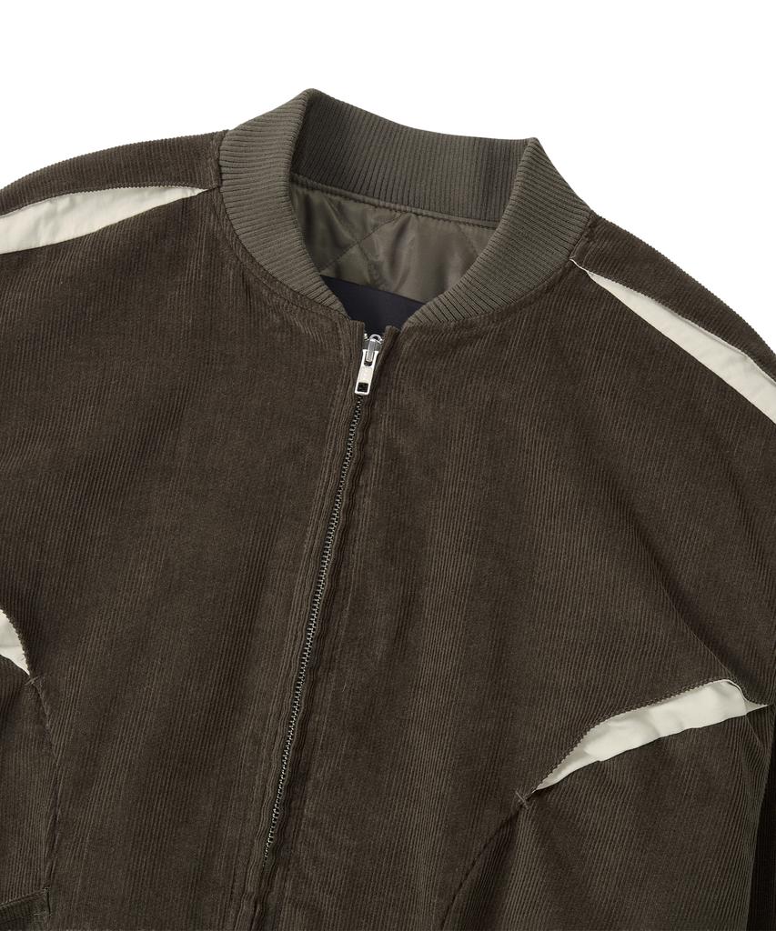 Wooalong Corduroy Contrast Quilted Blouson - Brown