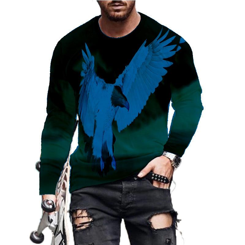 Мужская одежда с длинным рукавом и круглым вырезом Футболка с принтом 3D White Eagle Футболки с графическим принтом Повседневная новая мужская мода Уличная одежда Y2K Топы
