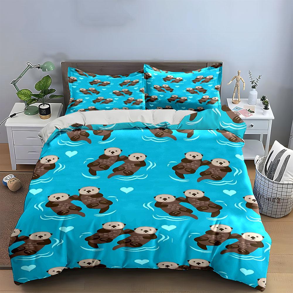 Cute Otter Print Bedding Set Bedding Duvet Cover Set Duvet Cover Pillowcases (1 * Duvet Cover 2 * Pillowcases, without duvet insert)