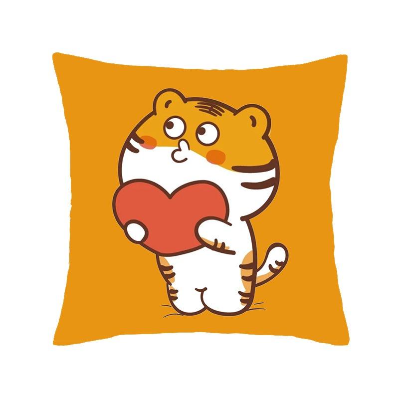 Juste De Coussin De Luxe Avec Imprimé Animal De Dessin Animé, Petit Tigre Mignon, Taie D'oreiller, Décoration D'intérieur, Bureau, Canapé, Voiture