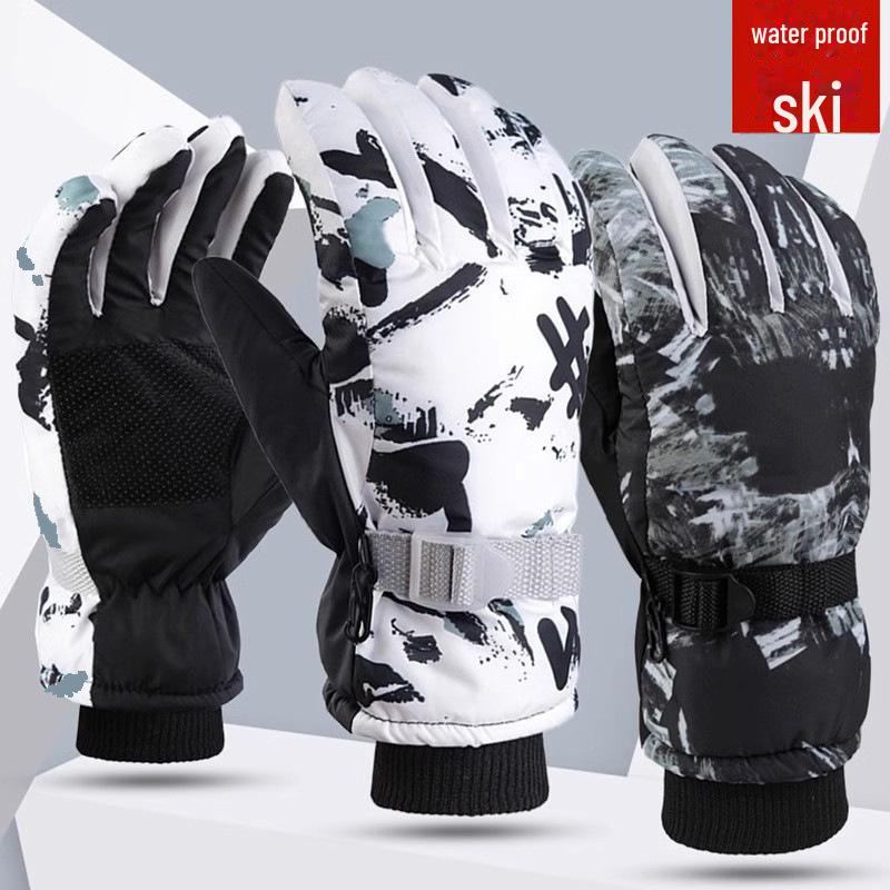 Холодостойкие, водонепроницаемые лыжные перчатки с рисунком граффити для мужчин и женщин. Утолщенная бархатная подкладка обеспечивает тепло и нескользящее сцепление.