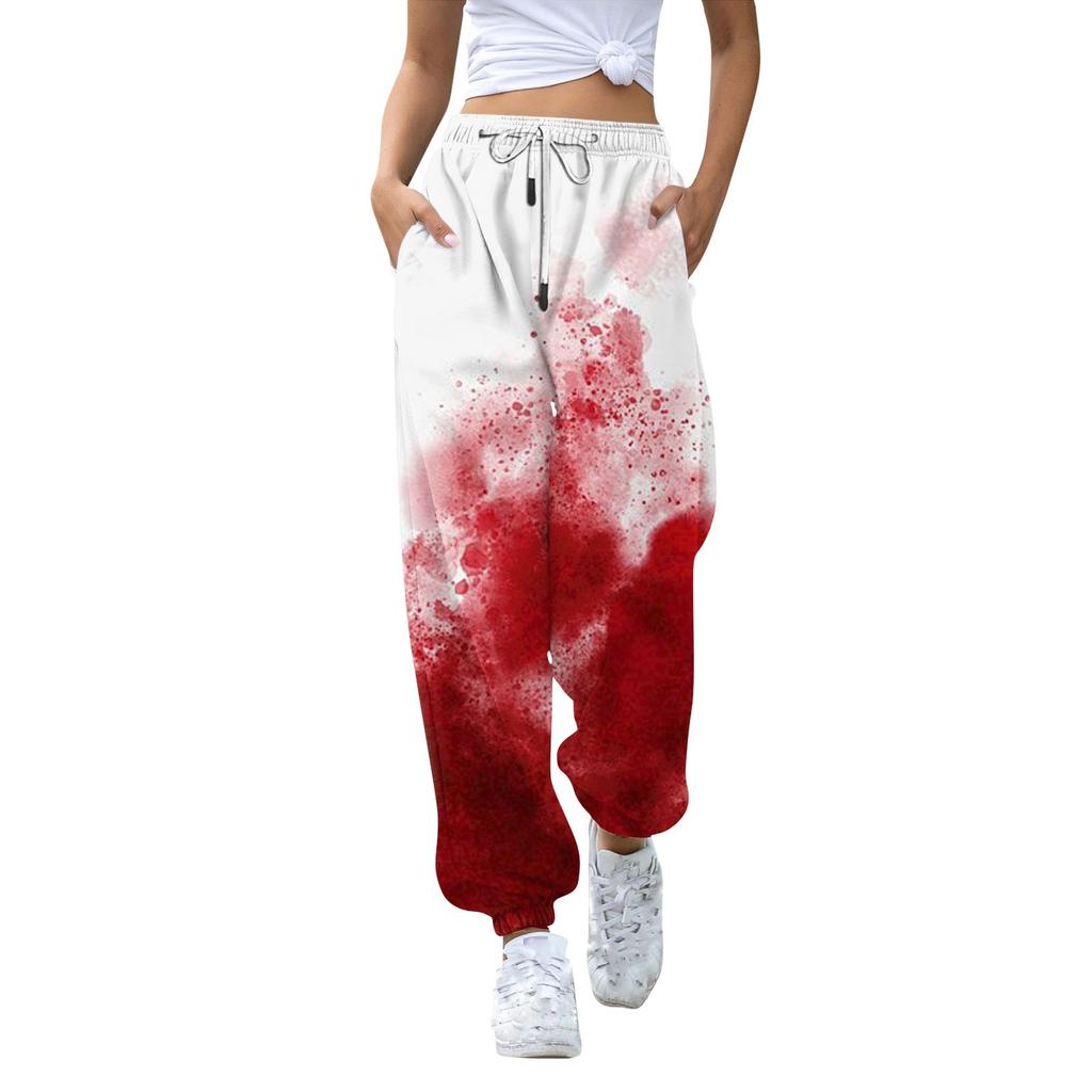 Women's Casual Pants Print High Waist Drawstring Sweatpants With Pockets