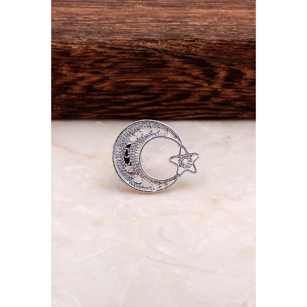 Филигранное мастерство Серебряный значок в виде полумесяца и звезды 03