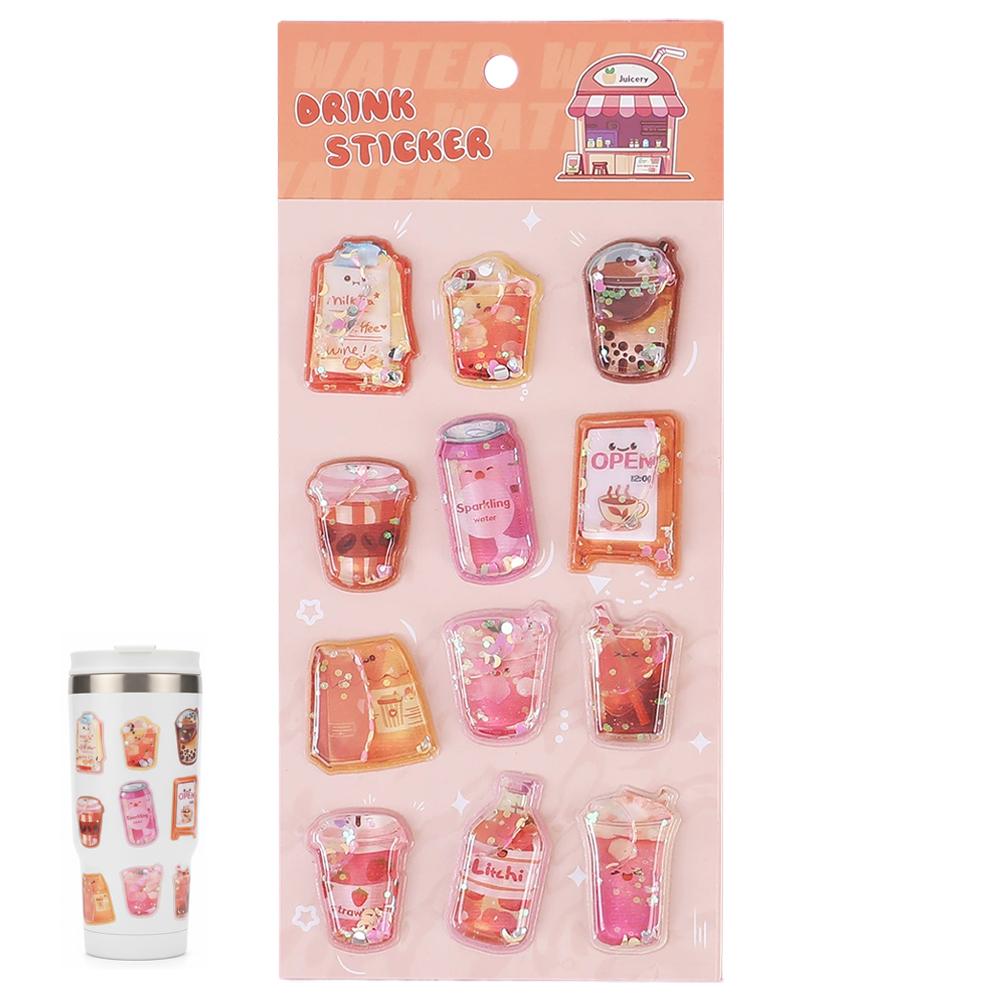 Очаровательные разнообразные наклейки, 3D тисненые хрустальные детские наклейки, Мультяшные мини-гамбургеры, мороженое, молочный чай, 3D наклейки для дневника