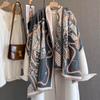 Autumn and Winter New Imitation Cashmere Scarf Thickened and Lengthened Horse Printing Scarf Antique Versatile Shawl with Dual-purpose Outside