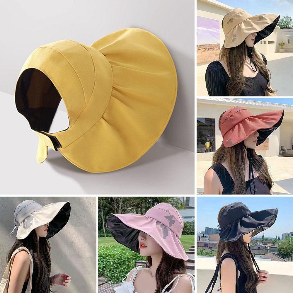 Empty Top Summer Panama Hat Wide Brim Foldable Beach Cap Sun Cap Sunshade Hat Bucket Hat