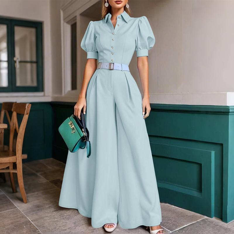 ZANZEA Women Short Sleeve Blouse and Wide Leg Pants Casual Two Piece Suit Sets