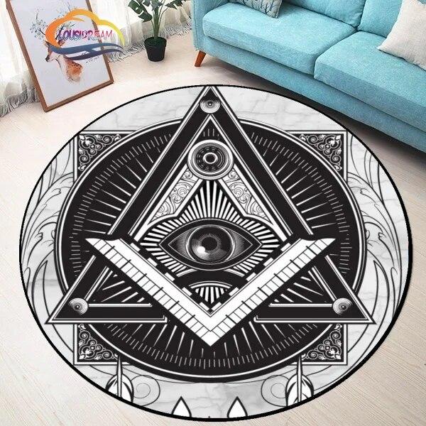 Masonic Round Carpet Freemasonry Non-slip Rug Freemason Living Room Large All Seeing Eye S Tea Table or Chair Mat