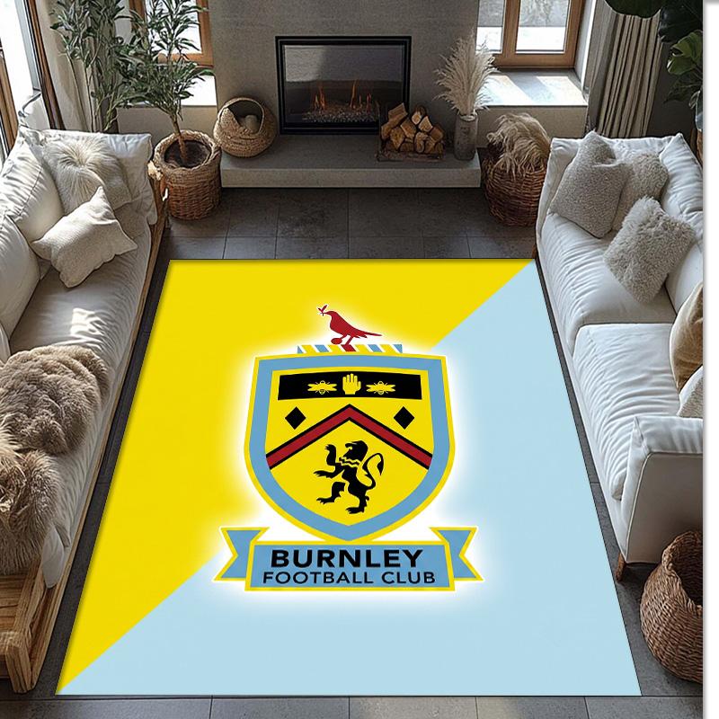 Burnley Football Print Crystal Velvet Rug, Comfortable Water Absorbent Non Slip Indoor Floor Carpet