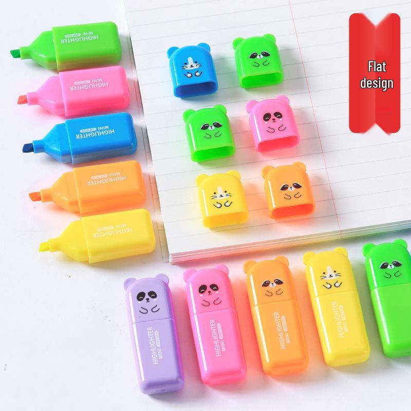 Cartoon Fluorescent Highlight Marker Pen - Student Special, Soft Tip, Eye-Friendly Graffiti & Painting.