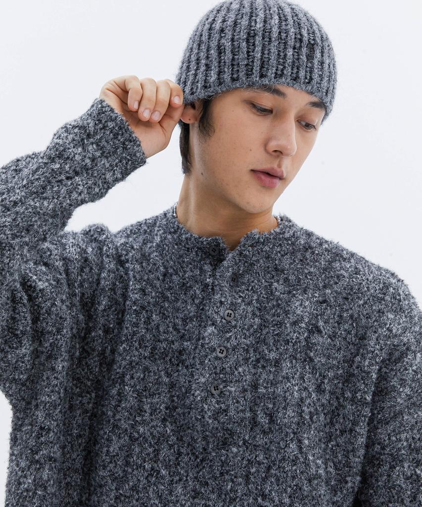 TRIP LE SENS Cloud Oversized Henley Neck Knit_Gray