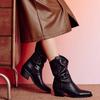 Vintage Pointed Toe Women Western Cowgirl Boots Fashion Slip On Shoes Autumn Winter Square Heel Ladies Mid Calf Booties