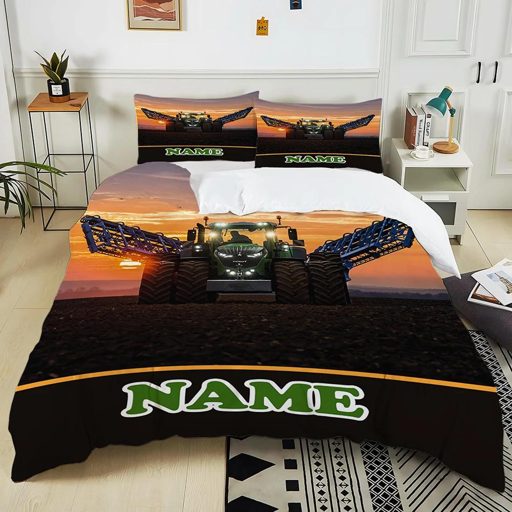 Новый! Персонализированный Набор из 3 предметов для кровати с принтом в стиле ретро-трактора с пользовательским именем для детей и взрослых, мягкое постельное белье, подарок на Рождество, Хэллоуин