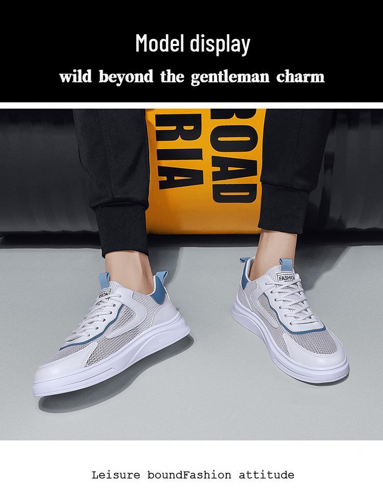 Мужские модные 2025 белые дышащие сетчатые спортивные туфли - летние износостойкие повседневные кроссовки