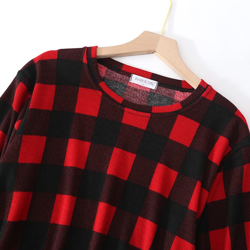 Waffle Cotton Pajama Long Gift 100% Women's Set, Loungewear, Spring/Autumn, Sleeves, Sleepwear, (XL, Red)