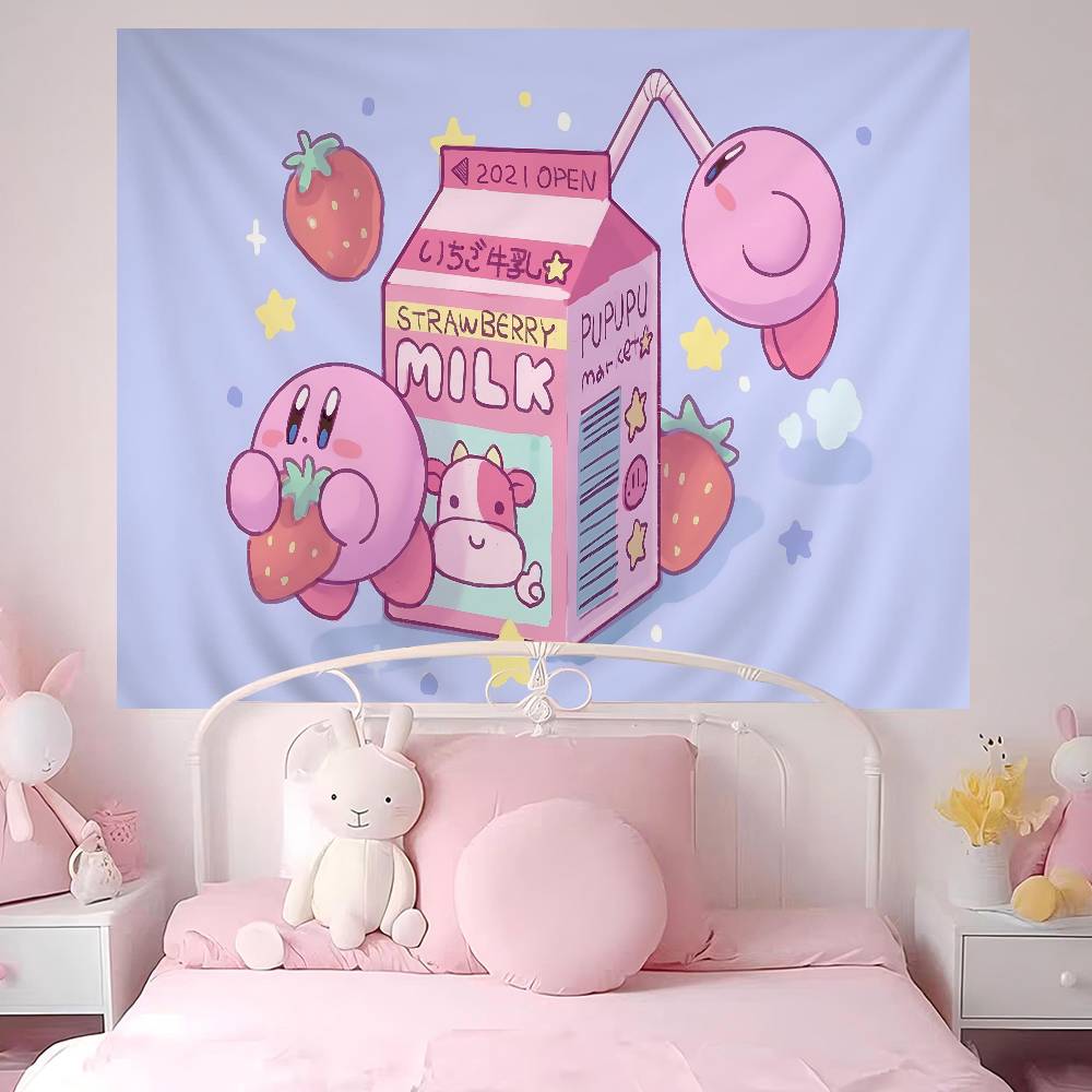 Pink Cute KKirbyes Printed Large Wall Tapestry Art Science Fiction Room Home Decor Decor Blanket