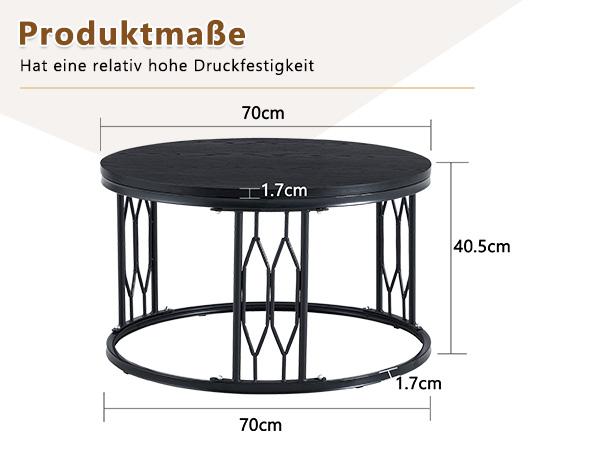Round Coffee Table with Wood-Look Top and Metal Frame, Modern Living Room Table with Geometric Iron Frame, Sturdy Round Side Table, approx. 70x40.5 cm