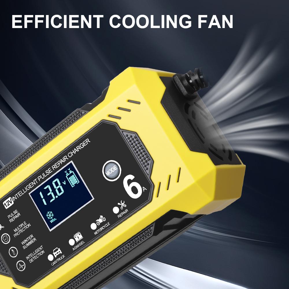 6A 12V Car Battery Chargers Intelligent Pulse Repair For Lead Acid AGM Gel Batteries Charging Household Storage Cell Uinversal