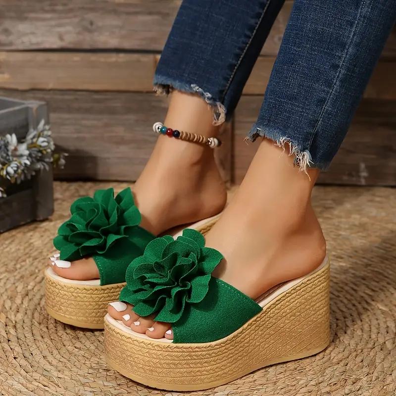 Aphixta Green Baby Pink Новые 3,54-дюймовые туфли на танкетке с аппликациями и цветами на платформе для женщин