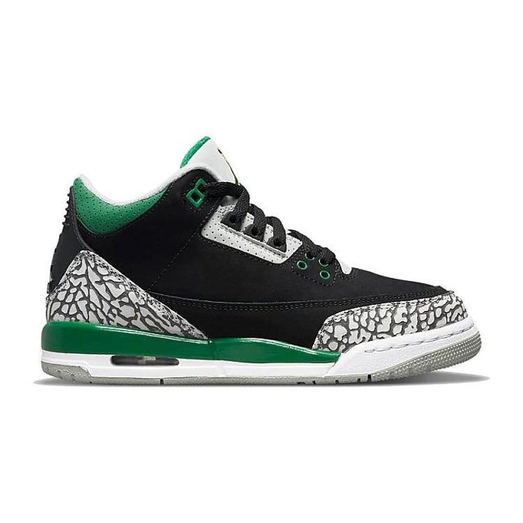 Детские кроссовки Air Jordan 3 Retro GS Pine Green Black Cement-Grey White 398614-030