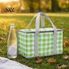 Portable Picnic Basket Insulated Bag, Foldable Thermal Lunch for Outdoor, Heavy Wear-resistant Duty Aluminum Foil Cooler Food, Camping Accessory Plaid