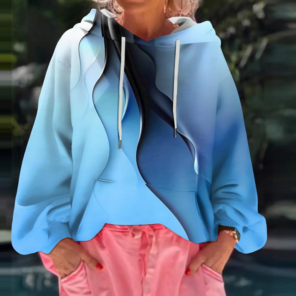 Women's Floral Print Loose Casual Long Sleeved Hooded Sweatshirt