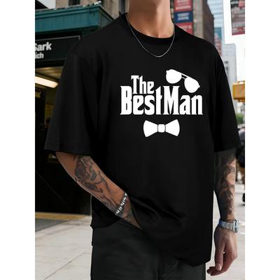 Мужская летняя футболка с коротким рукавом с принтом 'Best for Man' и 'Groom Squad' - Повседневная футболка с круглым вырезом, подходящая для свадеб, подарков шаферам