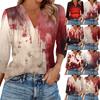 Женская модная повседневная рубашка с лацканами и рукавами 3/4 с принтом на Хэллоуин, женские топы с V-образным вырезом