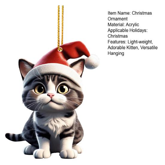 Рождественская подвеска в виде кота, акриловая шапка Санты, мультяшный кот, подвесное украшение, брелок для ключей, подвеска в виде котенка, украшение на рождественскую елку, подарок для любителей кошек