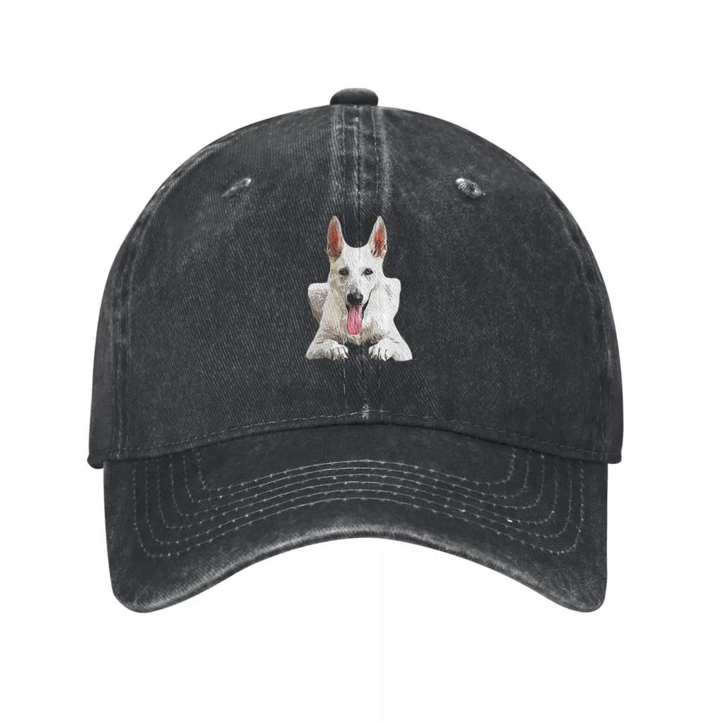 White Swiss Shepherd White GerUnisex Shepherd Baseball Caps Denim Fabric Hats Casquette Sports Baseball Cowboy Hat for Unisex