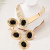 Black Gemstone Setting, Collar Stud Earrings, Bracelet Set, Bohemian Jewelry.