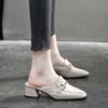 2024 High Quality Ladies Shoes Mules Women's High Heels Fashion Hot Sale Pumps Square Heel Solid Female Shoes High Heels