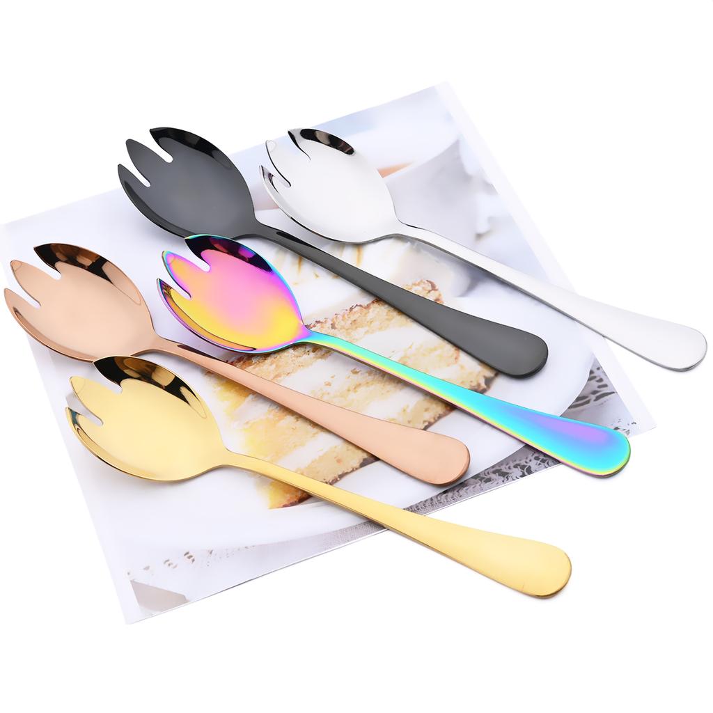 2pcs Mirror Stainless Steel Flatware Salad Fork Spoon Cutlery Set Service Fork Spoon Dinnerware Set Western Kitchen Tableware