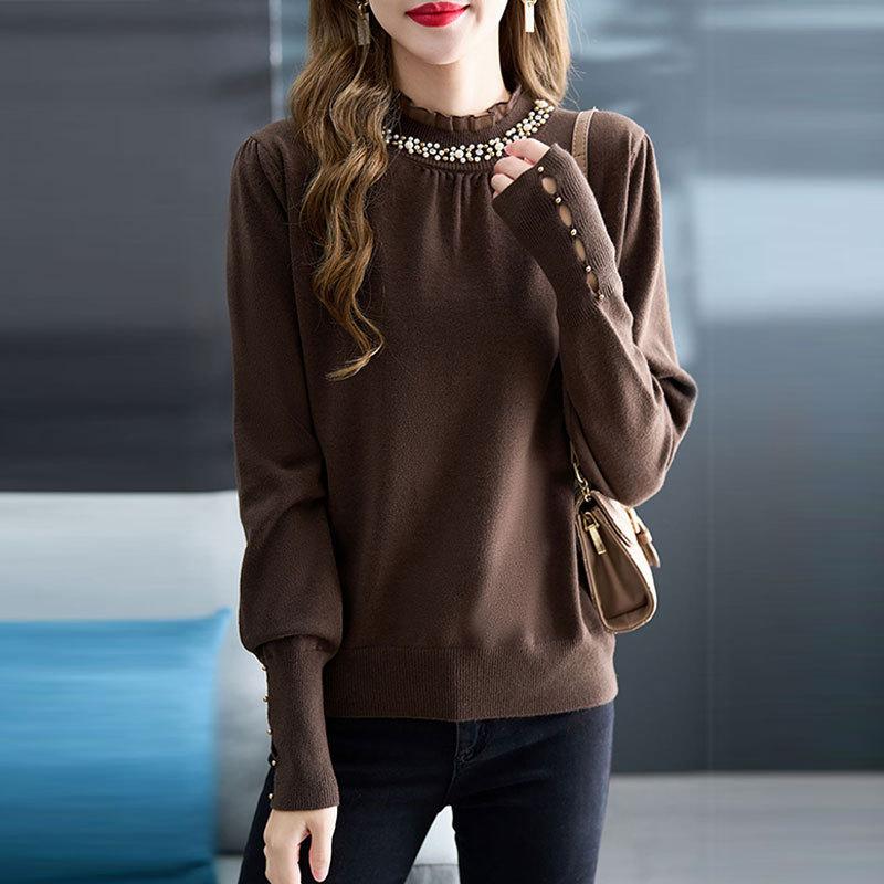 Nail Bead Small Half High Neck Sweater Base Sweater Women's Autumn Winter New Lace Lace Knit Sweaters
