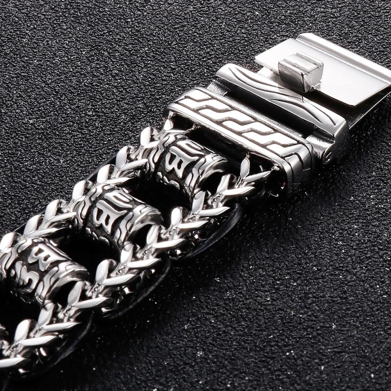 Религиозный браслет для мужчин из нержавеющей стали 316L, 22 мм, буддийские Священные Писания, мужские браслеты, кожаные ювелирные изделия на руку, массивные