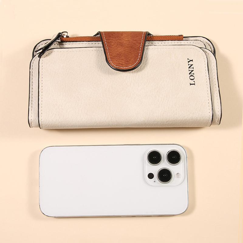 Женский длинный кошелек с зажимом для денег из ПУ кожи, трехслойный, женские кошельки-клатчи, цветной блок, ретро, кошелек для монет, держатель для карт