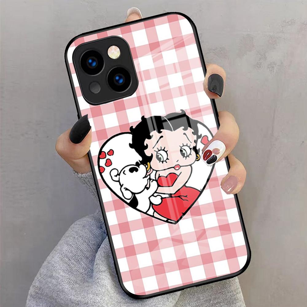 Betty Beautiful B-boop Phone Case For IPhone 17 Pro Max 16 15 14 Pro Max 13 11 X Xs Xr 8 7Plus Glass Cover