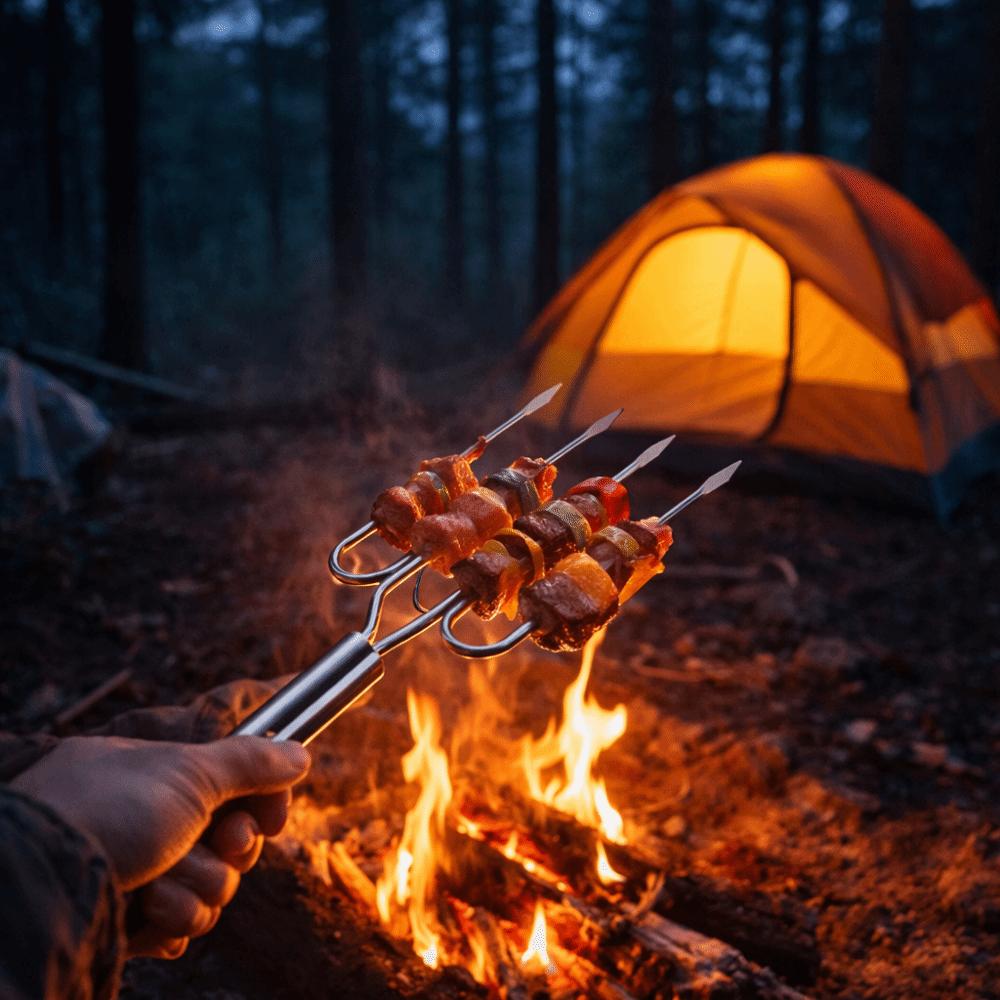 Four Needle Barbecue Fork Stainless Steel BBQ Grill Fork Grilling Tool Steak Fork  Camping